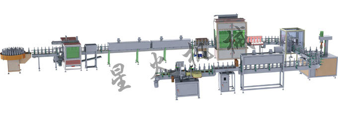 送瓶洗瓶（píng）烘幹（gàn）8頭灌裝封口（kǒu）貼標生（shēng）產線